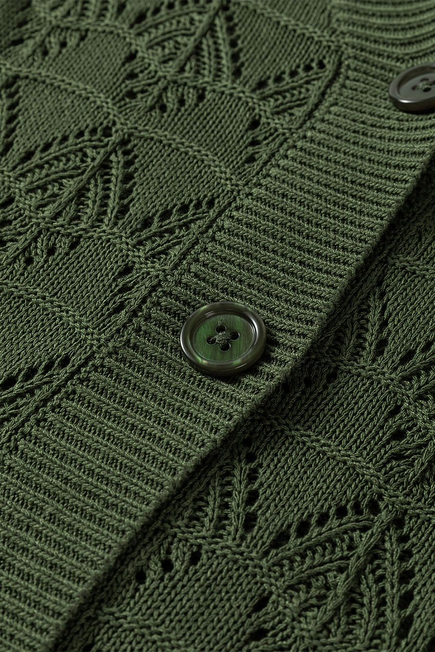 Green Lightweight Buttoned Front Crochet Cardigan