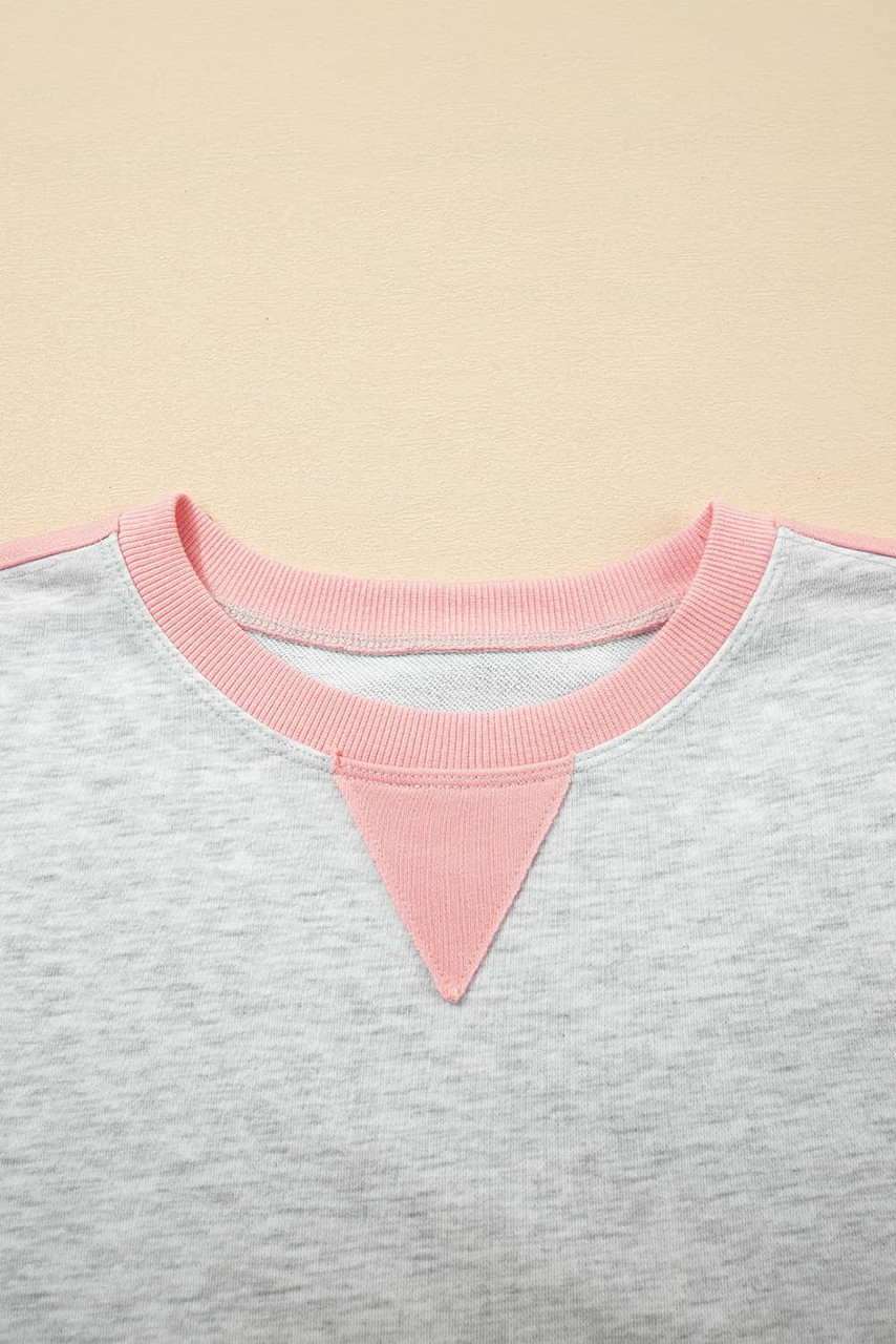 Light Grey Color Block Raw Hem Pullover and Casual Shorts Set