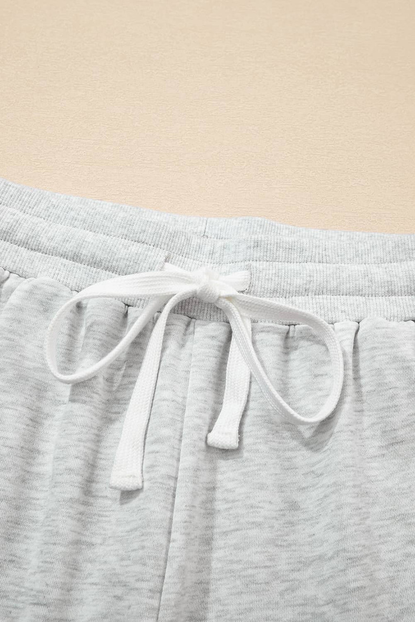 Light Grey Color Block Raw Hem Pullover and Casual Shorts Set