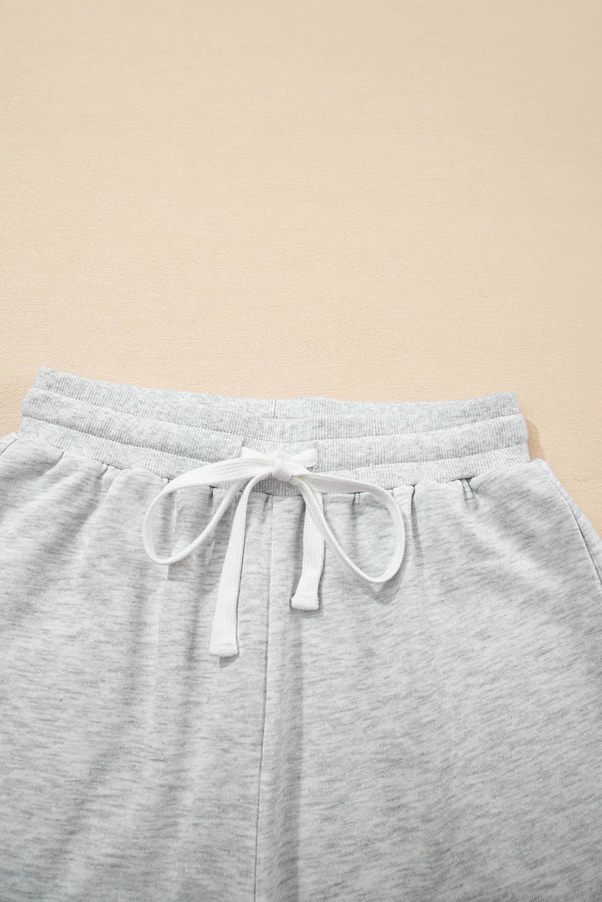 Light Grey Color Block Raw Hem Pullover and Casual Shorts Set