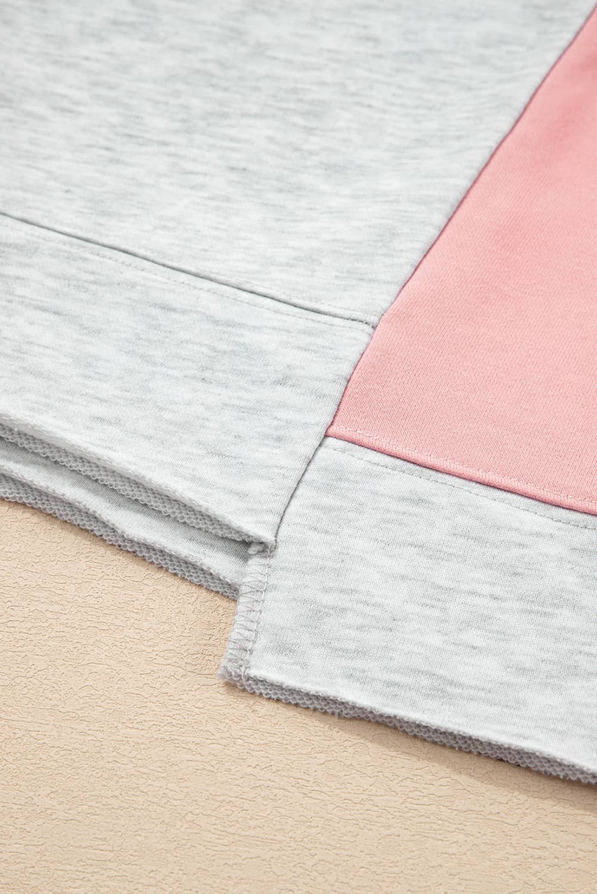 Light Grey Color Block Raw Hem Pullover and Casual Shorts Set