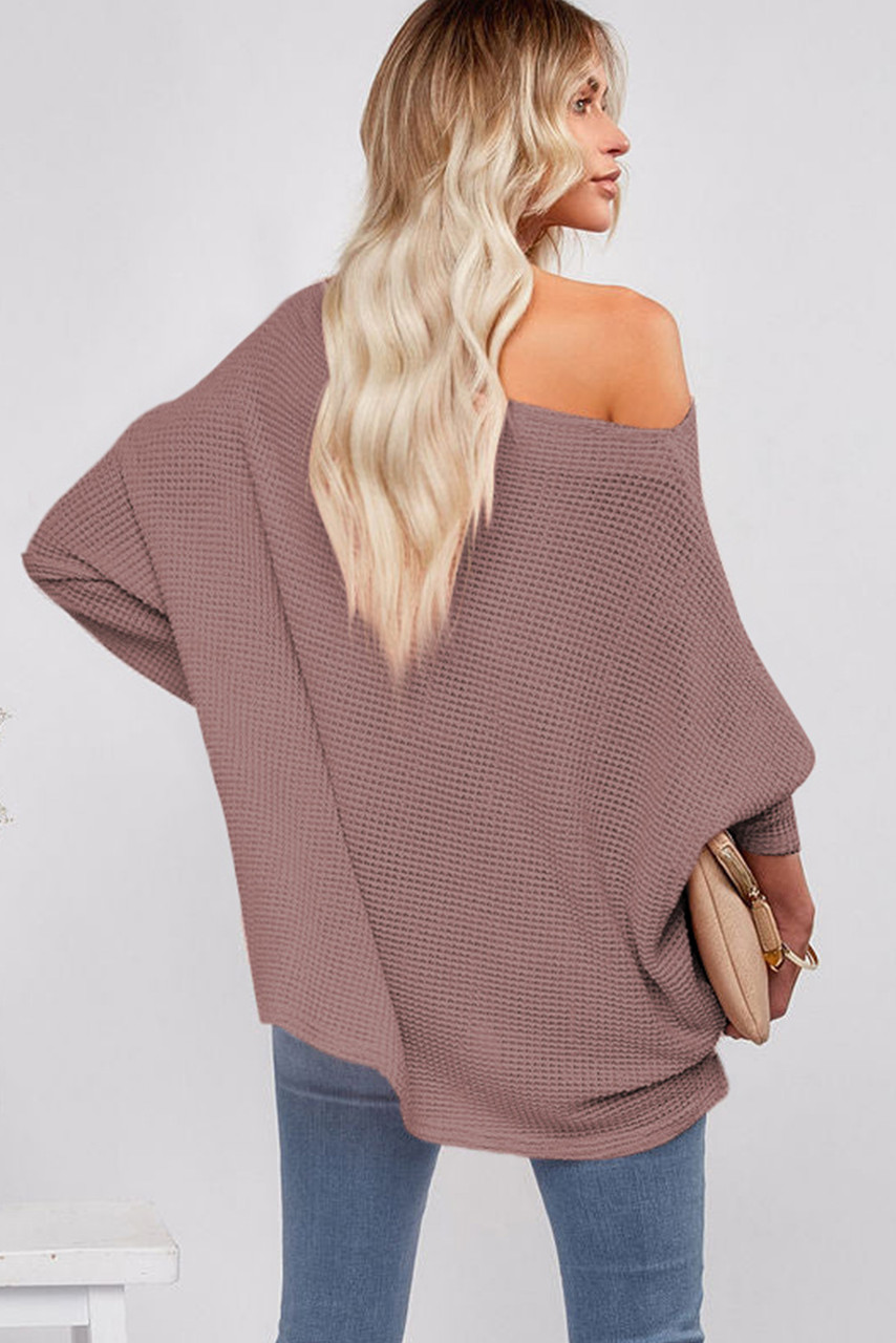 Casual Waffle Knit Eyelet Long Sleeve Blouse