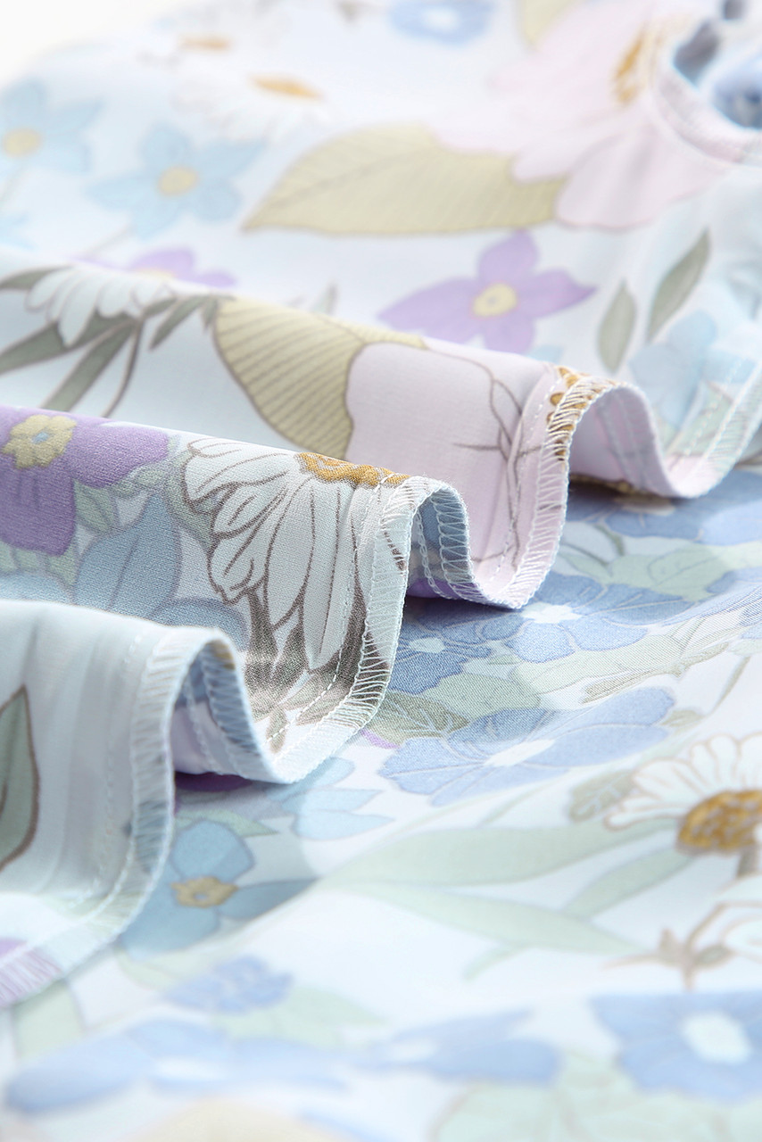 White Floral Print Sweet Lantern Long Sleeve Blouse