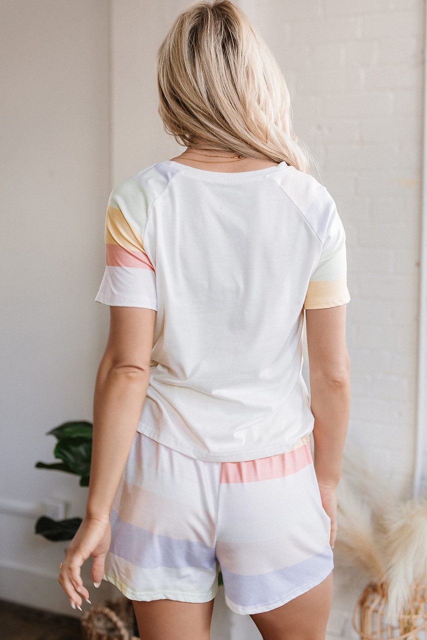 White Pumpkin Graphic Rainbow Rush Shift Tee and Short Loungewear