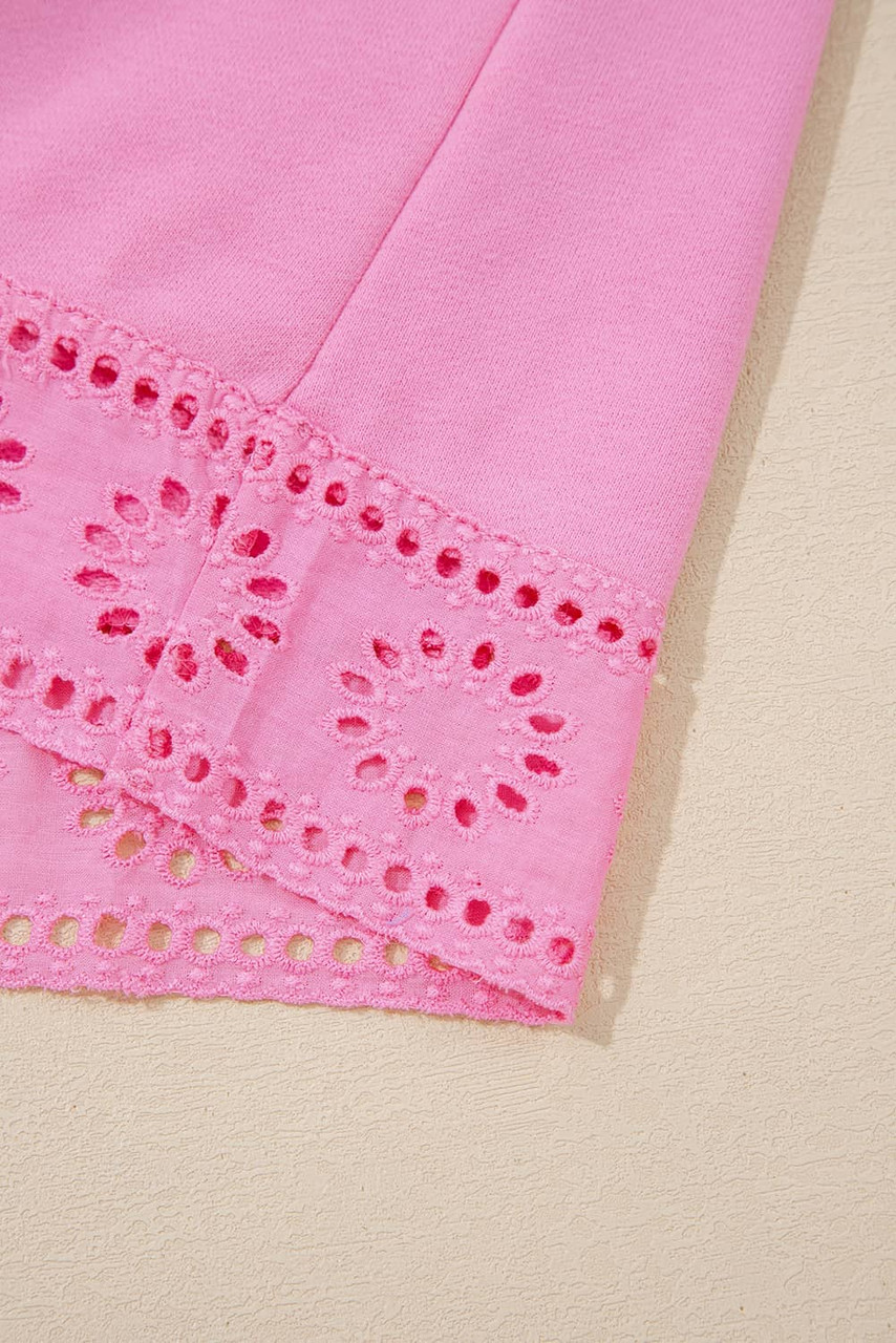 Bonbon Embroidered Flower Patchwork Snap Buttons Pullover Sweatshirt