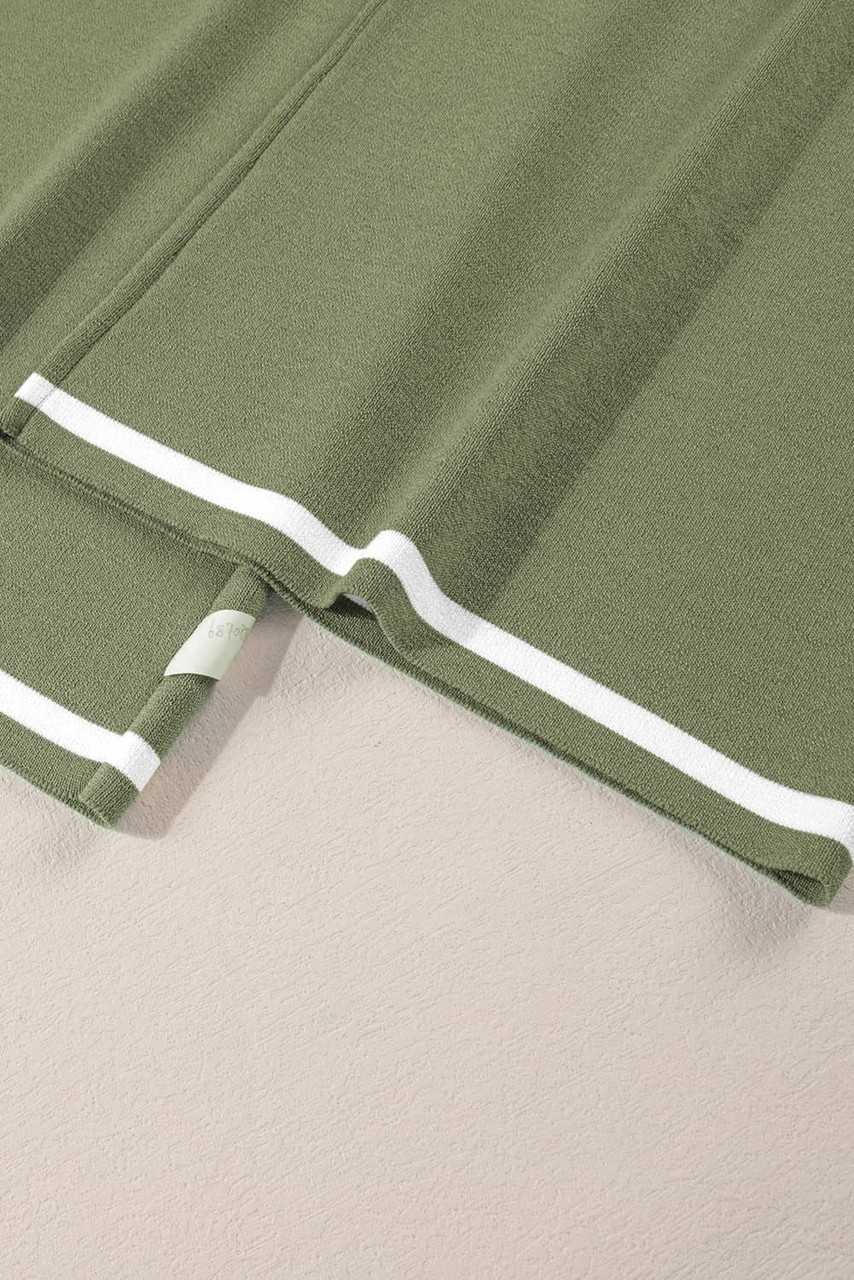 Guacamole Green Contrast Trim Half Sleeve Top Drawstring Pants Loose 2pcs Sweater Suit