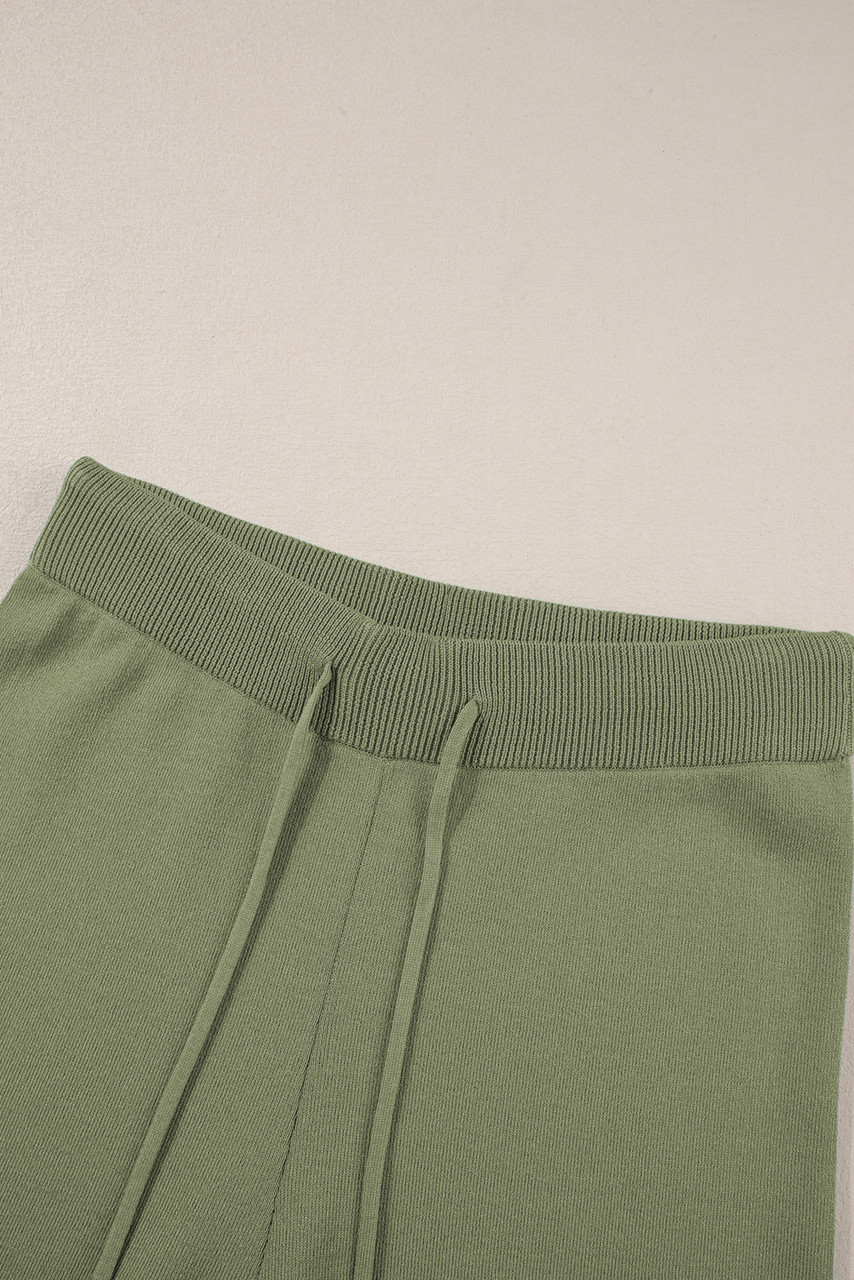 Guacamole Green Contrast Trim Half Sleeve Top Drawstring Pants Loose 2pcs Sweater Suit