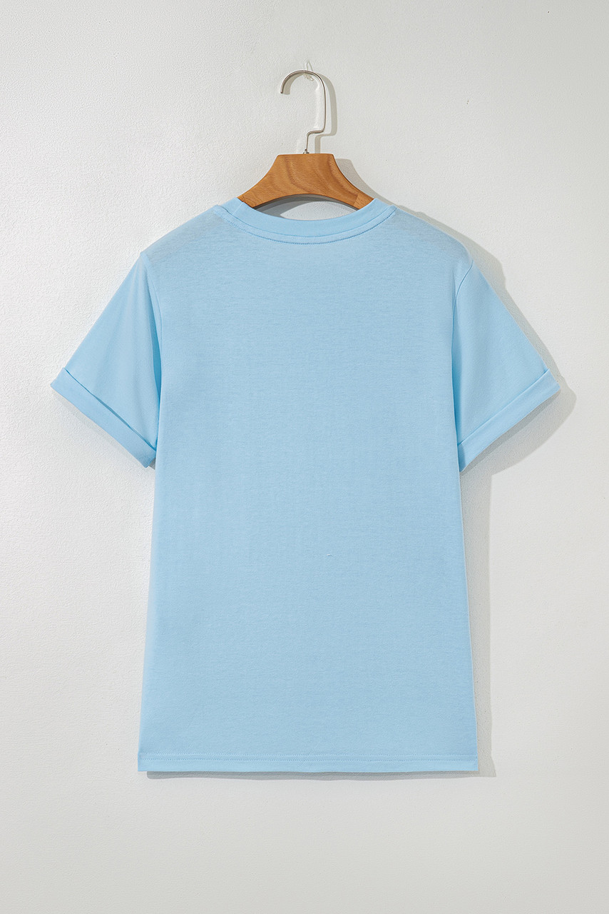 Light Blue Cheer Game Day Element Sequin Patched T Shirt