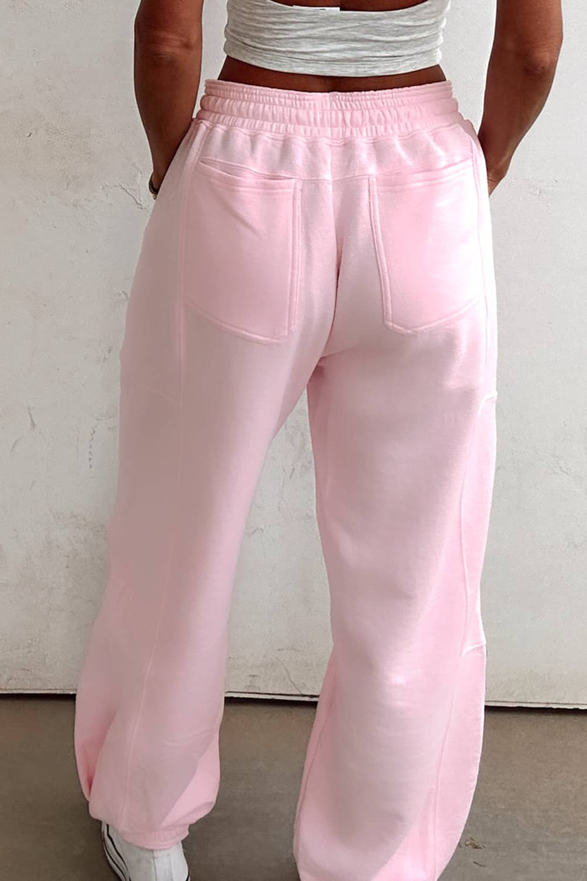Light Pink Drawstring Waist Patchwork Solid Color Jogger Pants