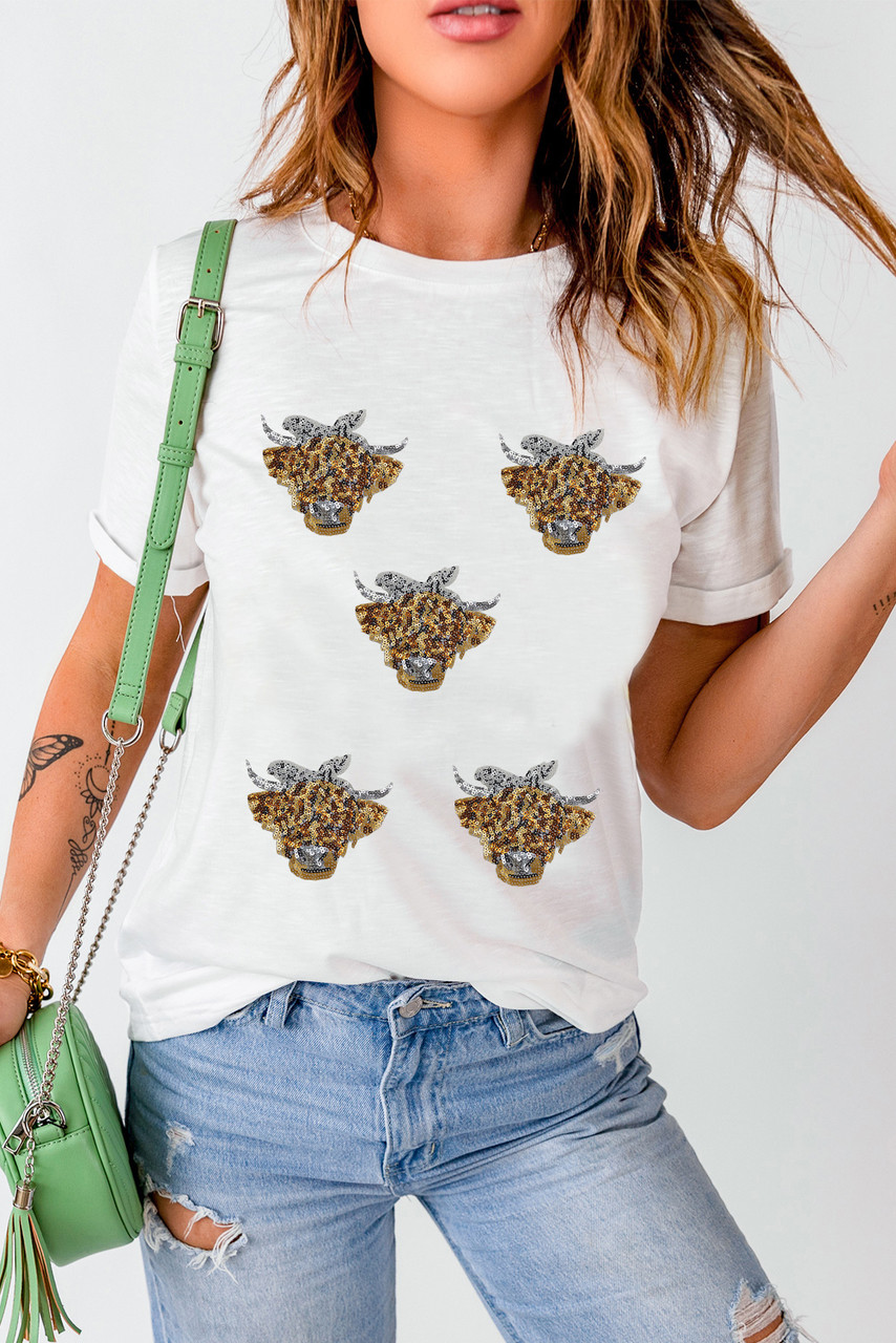 White Western Bow Heifer Graphic Casual T Shirt