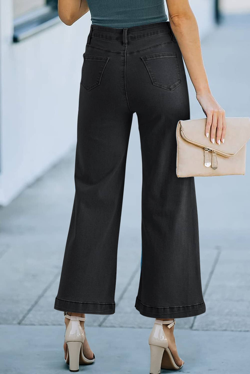 Black Plain Seam Detail Flared Bottom Ankle Length Jeans Black Plain Seam Detail Flared Bottom Ankle Length Jeans