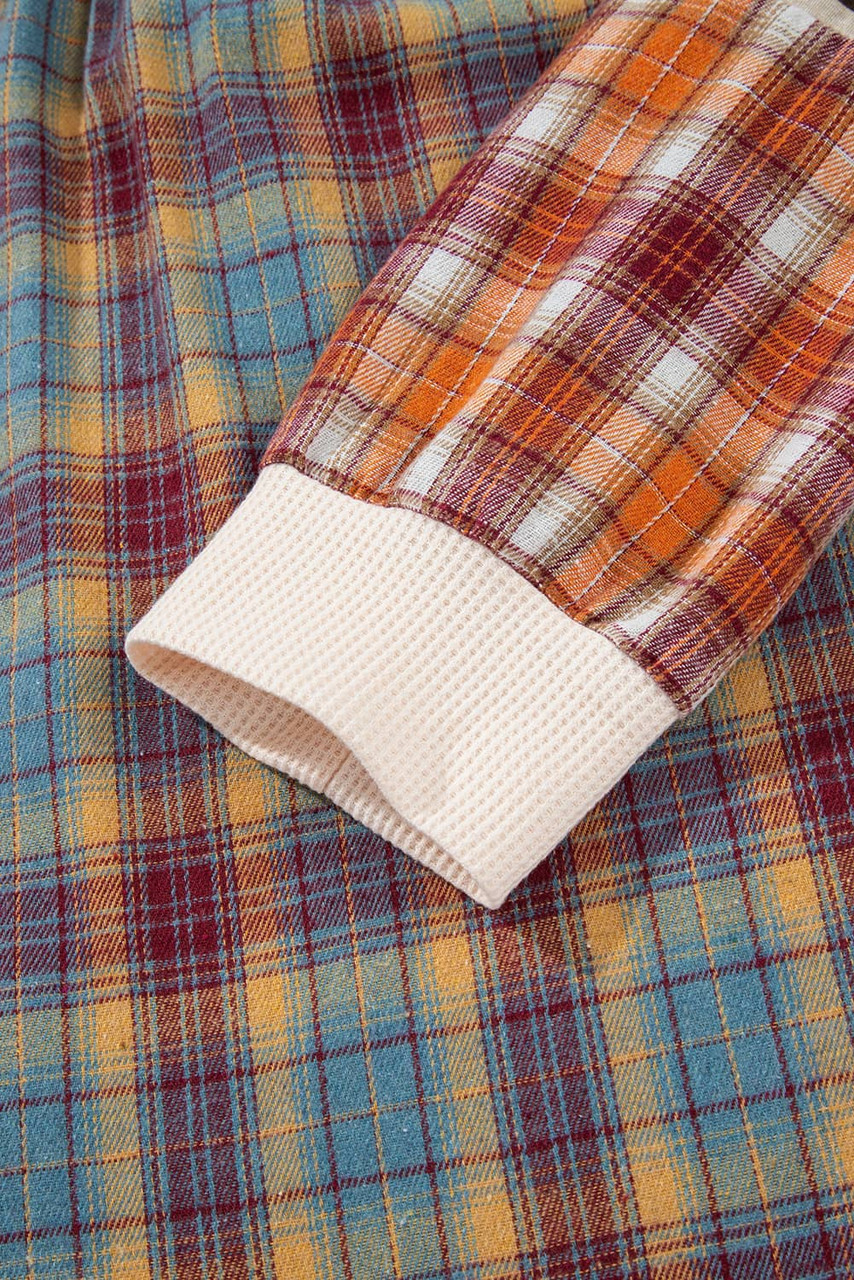 Parchment Plus Size Waffle Colorblock Striped Plaid Patchwork Half Button Pullover