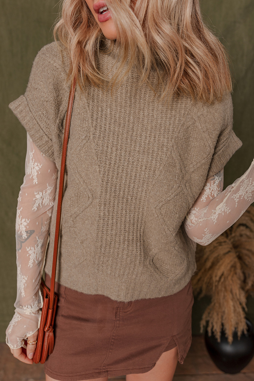 Smoke Gray Textured Knit High Neck Sweater T Shirt Smoke Gray Textured Knit High Neck Sweater T Shirt