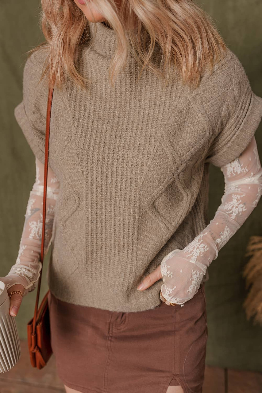 Smoke Gray Textured Knit High Neck Sweater T Shirt Smoke Gray Textured Knit High Neck Sweater T Shirt