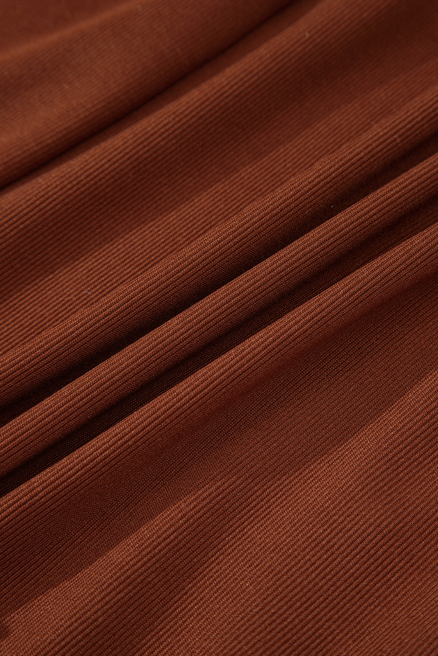 Straw Yellow Ribbed Frilled Trim High Waist Long Sleeve Mini Dress