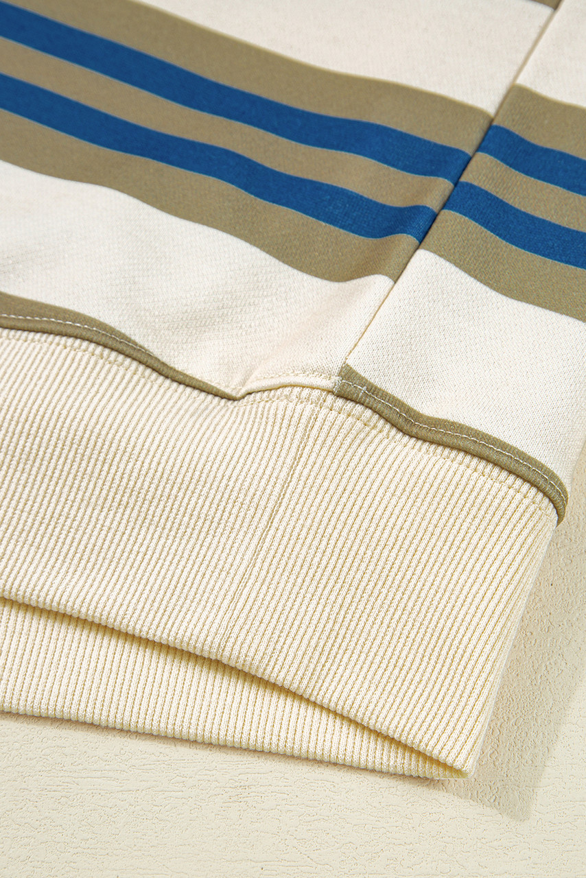 Khaki Stripe Crew Neck Drop Shoulder Pullover Sweatshirt