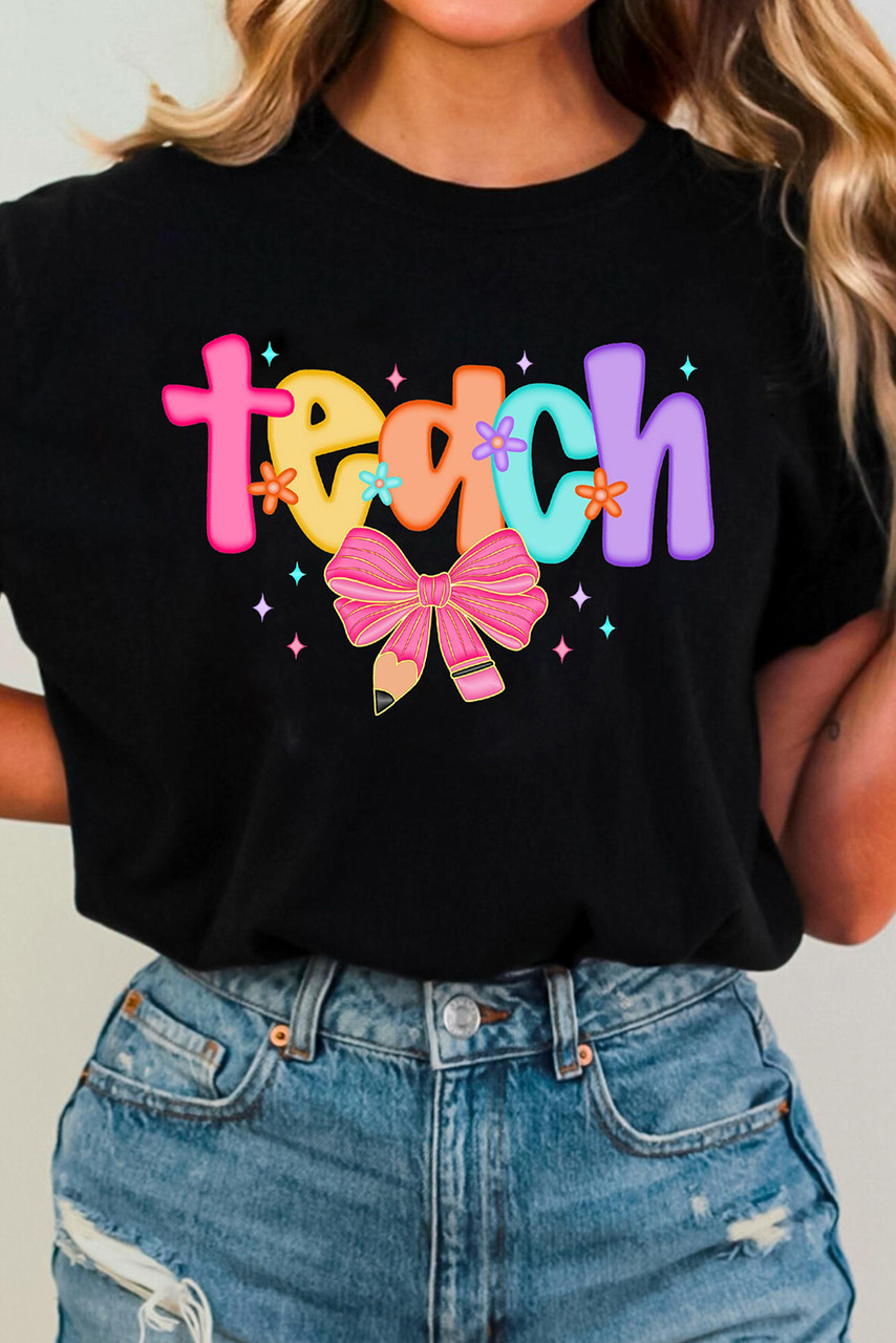 Black Teach Graphic Holiday Summer Tee
