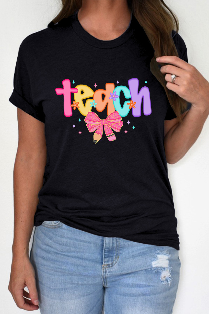 Black Teach Graphic Holiday Summer Tee