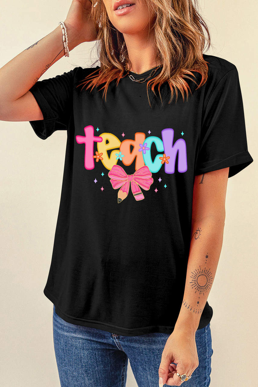 Black Teach Graphic Holiday Summer Tee