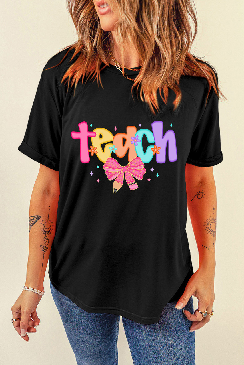 Black Teach Graphic Holiday Summer Tee