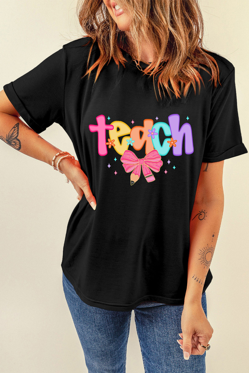 Black Teach Graphic Holiday Summer Tee