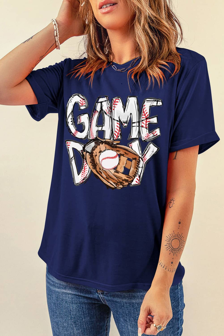 Blue GAME DAY TOUCH DOWN Graphic T Shirt