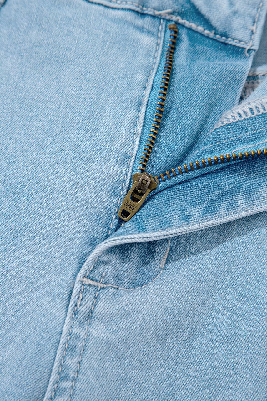 Beau Blue High Rise Barrel Relaxed Patch Pocket Jeans