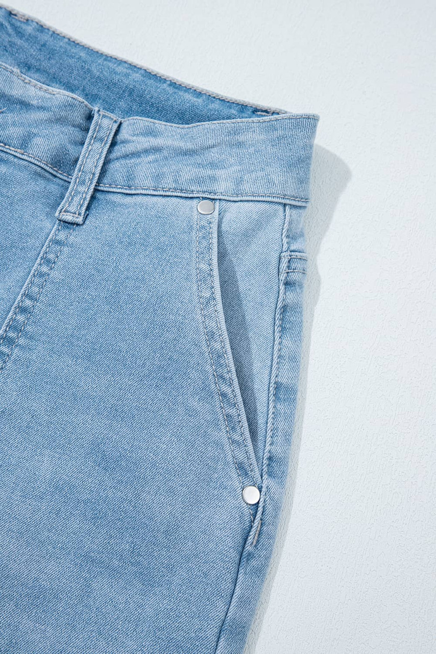 Beau Blue High Rise Barrel Relaxed Patch Pocket Jeans