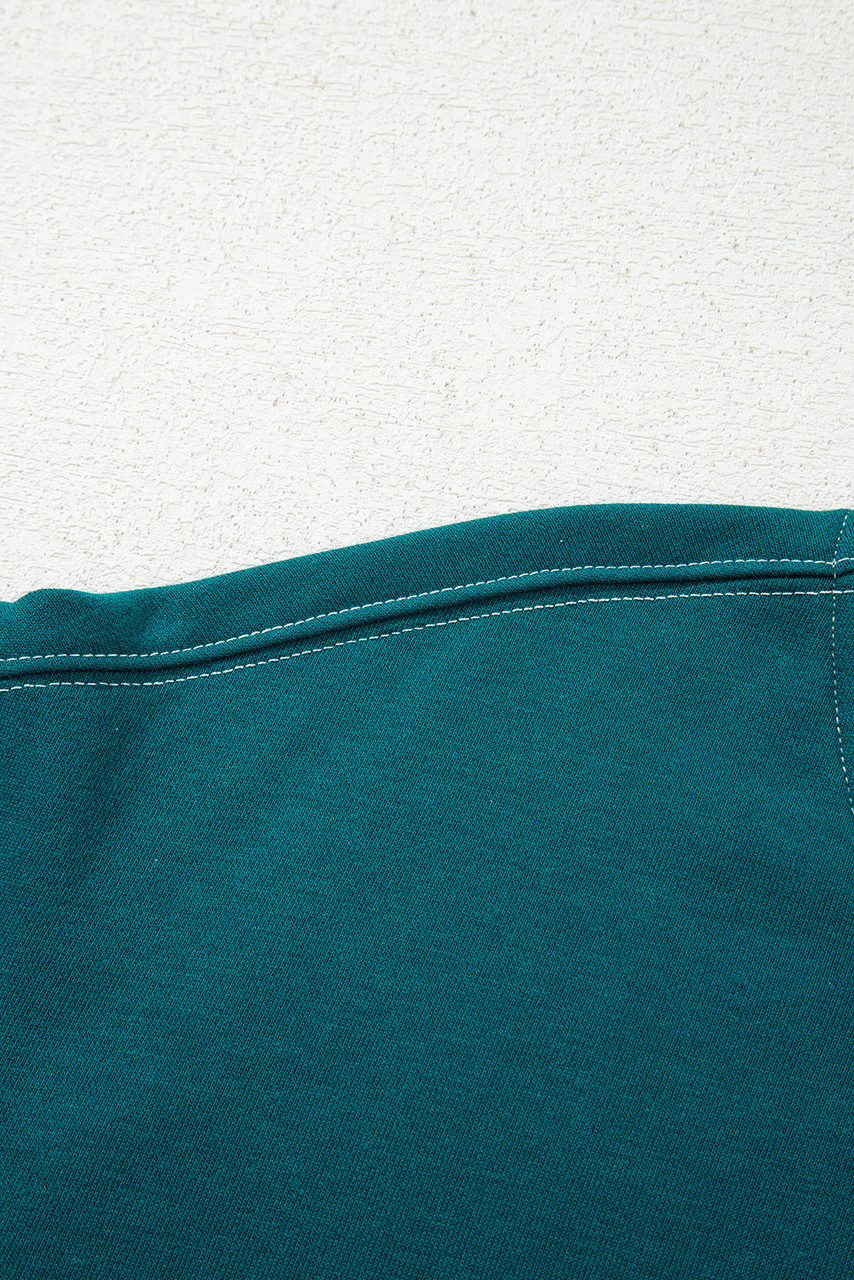 Blackish Green Contrast Striped Patchwork Round Neck Drop Shoulder Sweatshirt