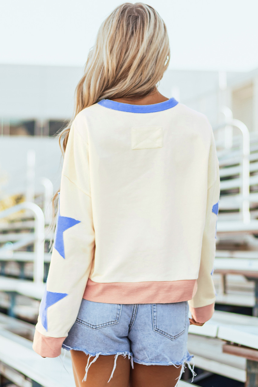 Beige BASEBALL SEASON Graphic Star Patched Game Day Sweatshirt