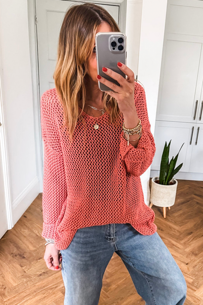 Coral Crochet Hollow-out Jumper Top Sweater