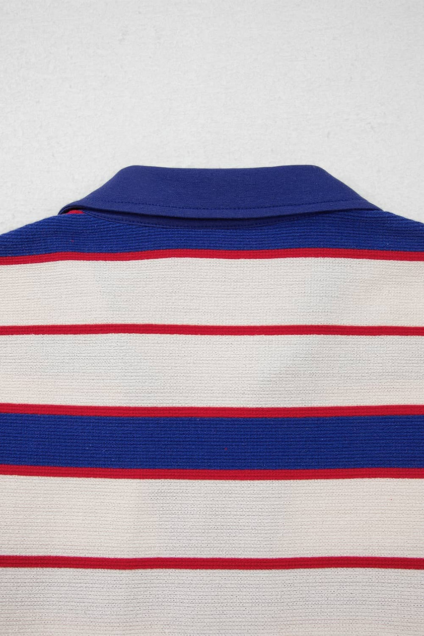 Blue Stripe Color Block Polo Pullover Sweatshirt
