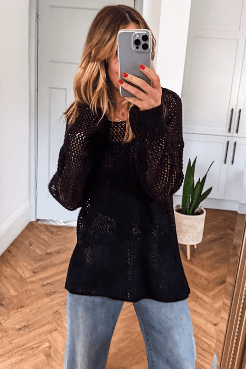 Black Crochet Hollow-out Jumper Top Sweater