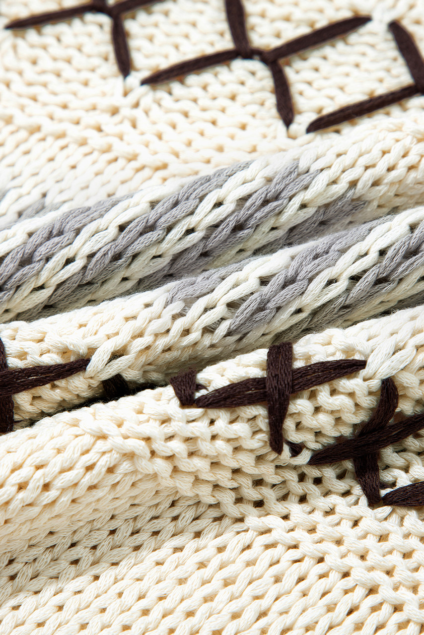 Parchment Contrast Stitch Detail V Neck Drop Shoulder Sweater