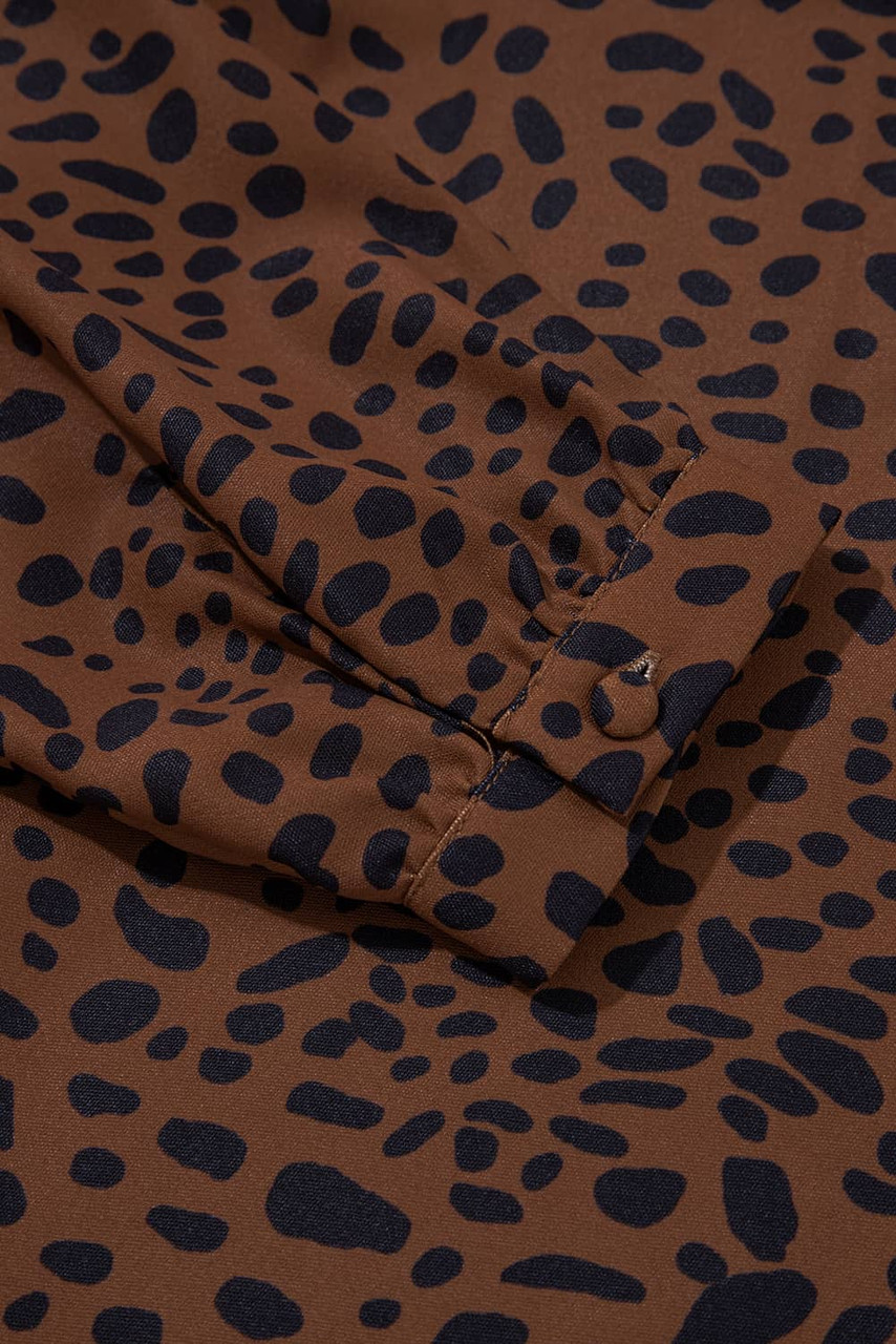 Brown Leopard Print Ruffled Puff Sleeve Blouse