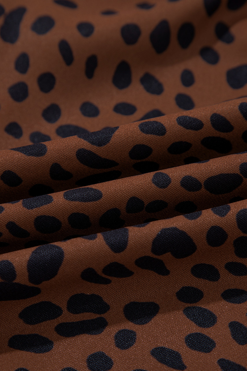 Brown Leopard Print Ruffled Puff Sleeve Blouse