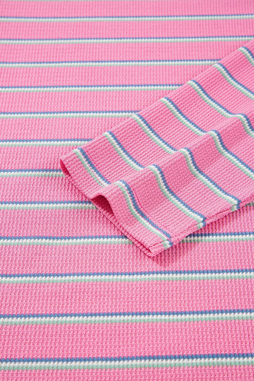 Rose Stripe Textured Knit Round Neck Long Sleeve Top