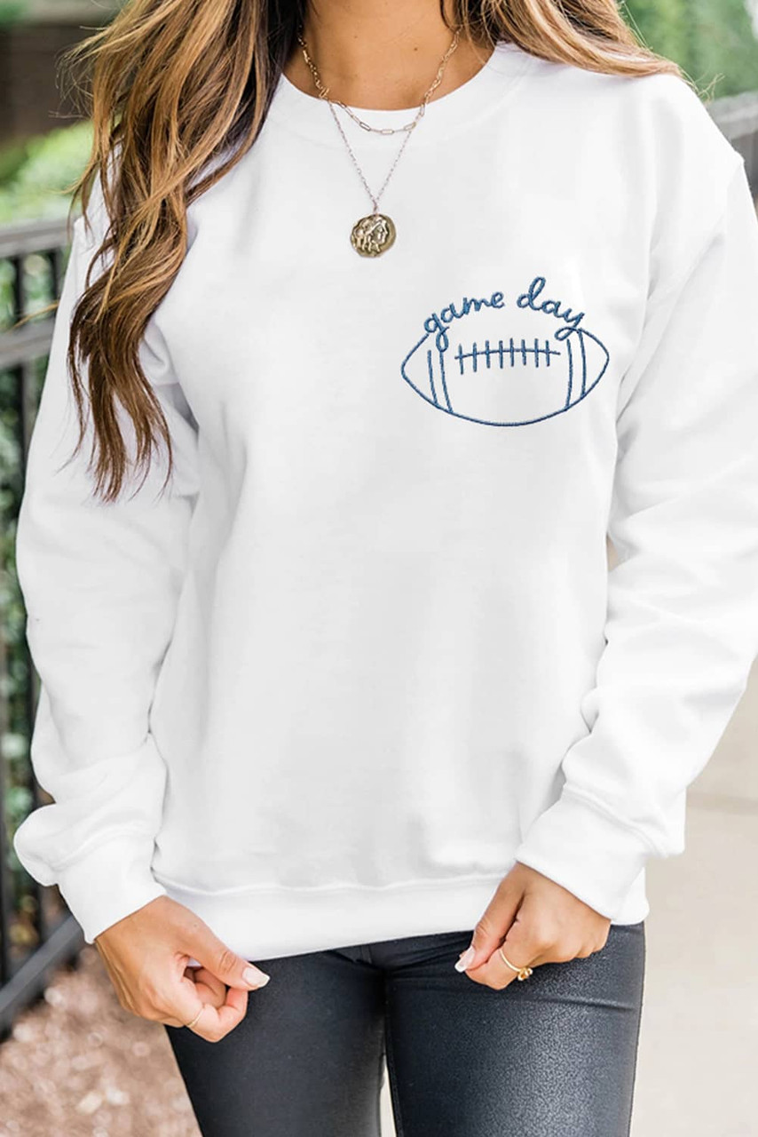 White game day Rugby Embroidered Casual Sweatshirt