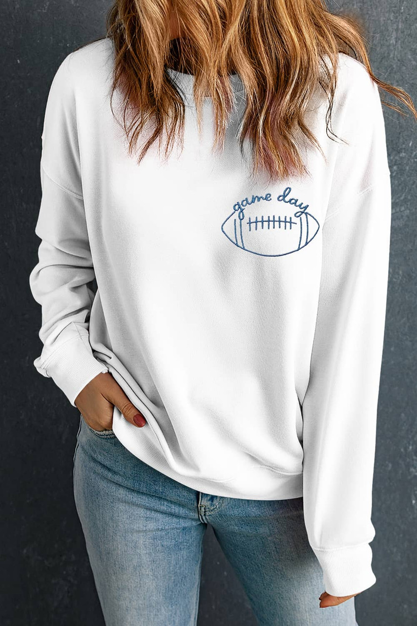 White game day Rugby Embroidered Casual Sweatshirt