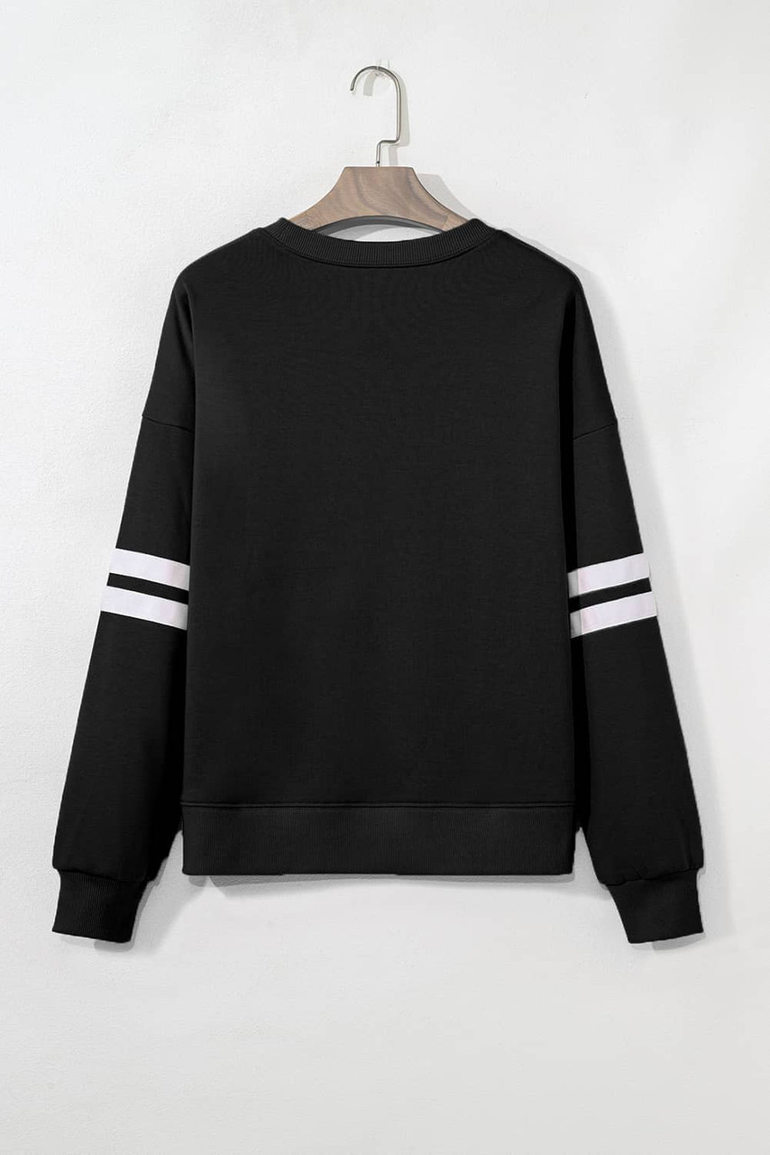 Black Bow Baseball Sequin Patched Oversized Varsity Sweatshirt
