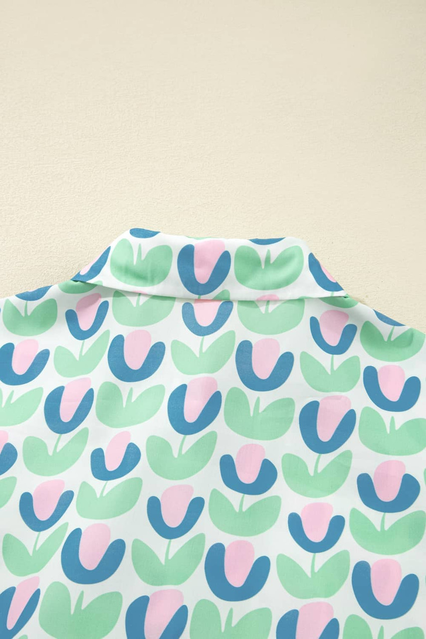 Green Floral Print Notched Neck Scalloped Detail Long Sleeve Mini Dress Green Floral Print Notched Neck Scalloped Detail Long Sleeve Mini Dress