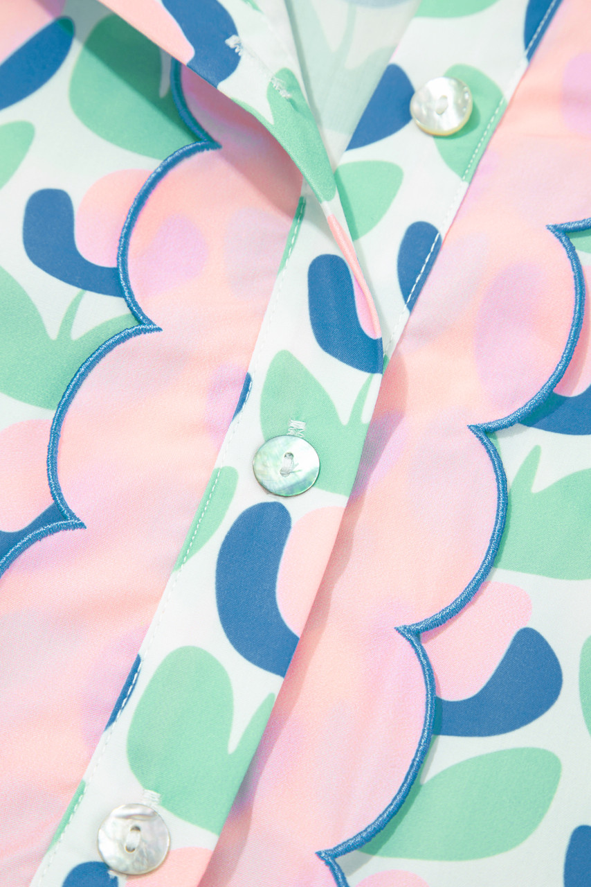 Green Floral Print Notched Neck Scalloped Detail Long Sleeve Mini Dress Green Floral Print Notched Neck Scalloped Detail Long Sleeve Mini Dress