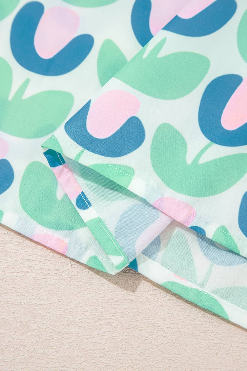 Green Floral Print Notched Neck Scalloped Detail Long Sleeve Mini Dress Green Floral Print Notched Neck Scalloped Detail Long Sleeve Mini Dress