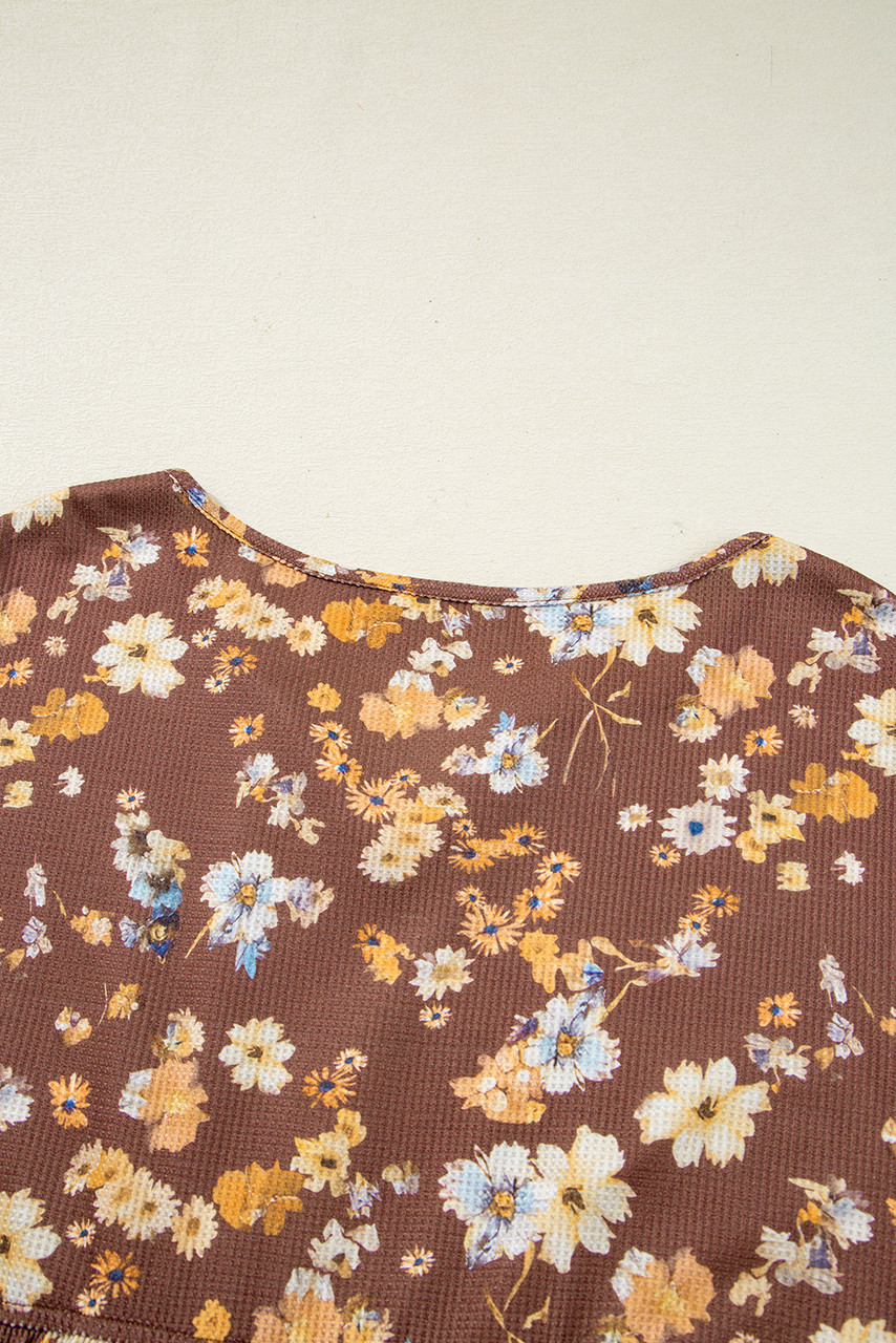 Khaki Floral Textured Tied Neck Long Sleeve Plus Size Babydoll Blouse