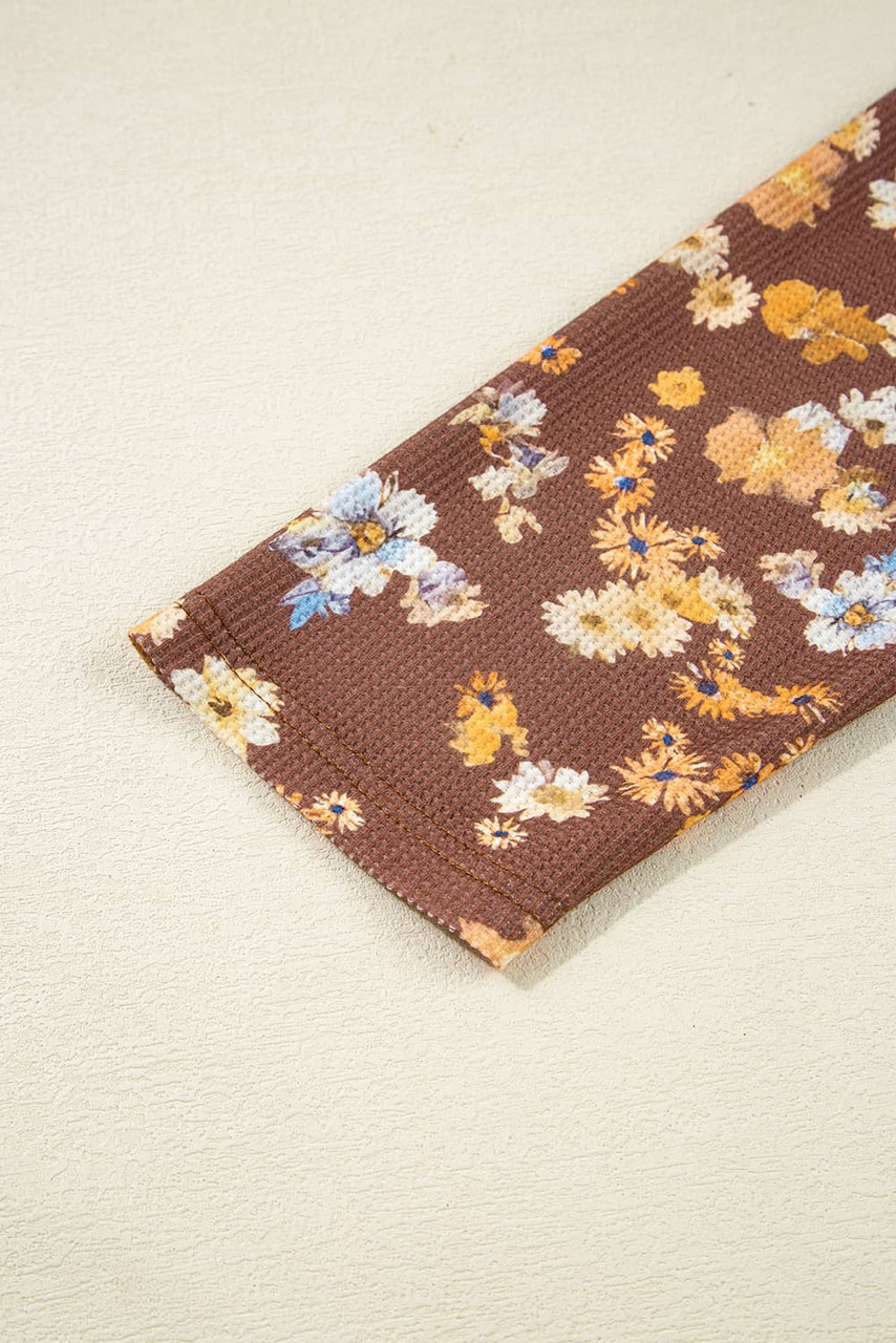 Khaki Floral Textured Tied Neck Long Sleeve Plus Size Babydoll Blouse