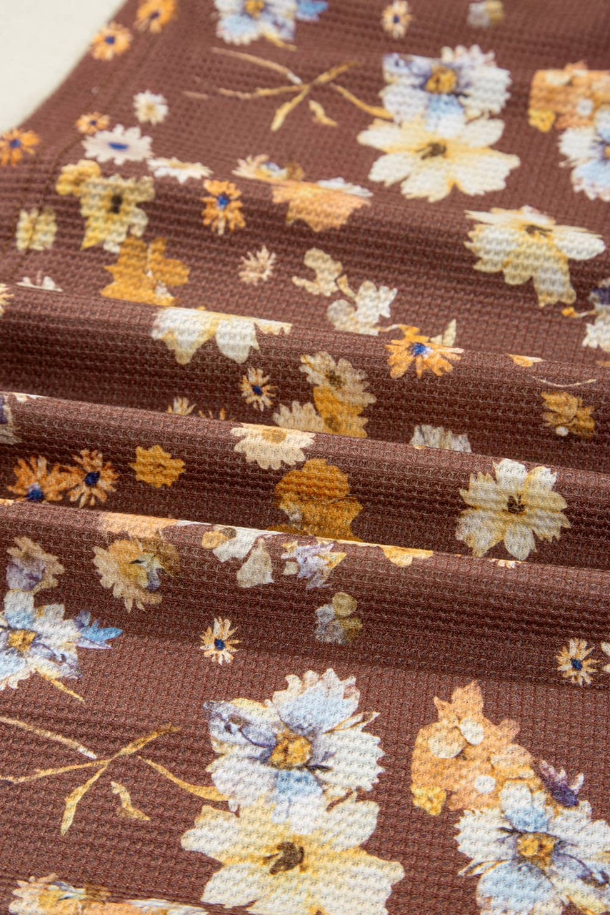 Khaki Floral Textured Tied Neck Long Sleeve Plus Size Babydoll Blouse