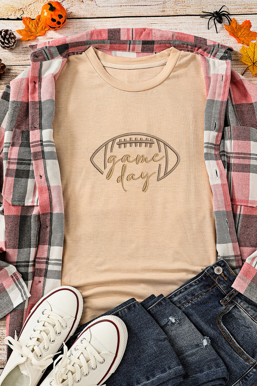 Khaki game day Rugby Embroidered Graphic T Shirt