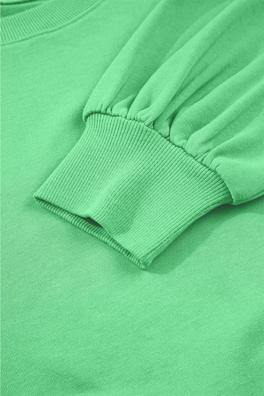 Bright Green Drop Shoulder Puff Sleeve Crop Pullover Drawstring Wide Leg Pants Set Bright Green Drop Shoulder Puff Sleeve Crop Pullover Drawstring Wide Leg Pants Set