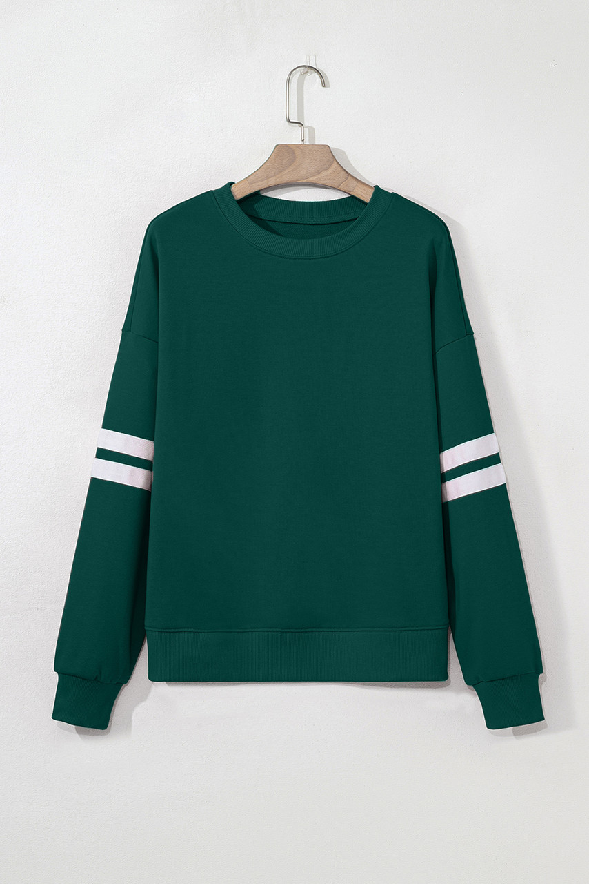 Evergreen Varsity Striped Detail Drop Shoulder Oversized Sweatshirt