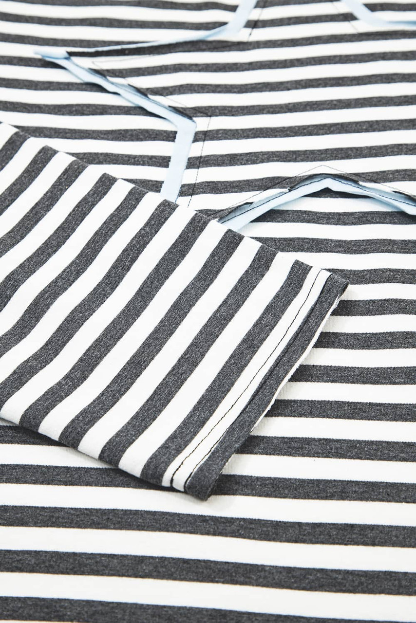 Gray Stripe Starry Patch Drop Shoulder Raw Edge Casual Knit Top